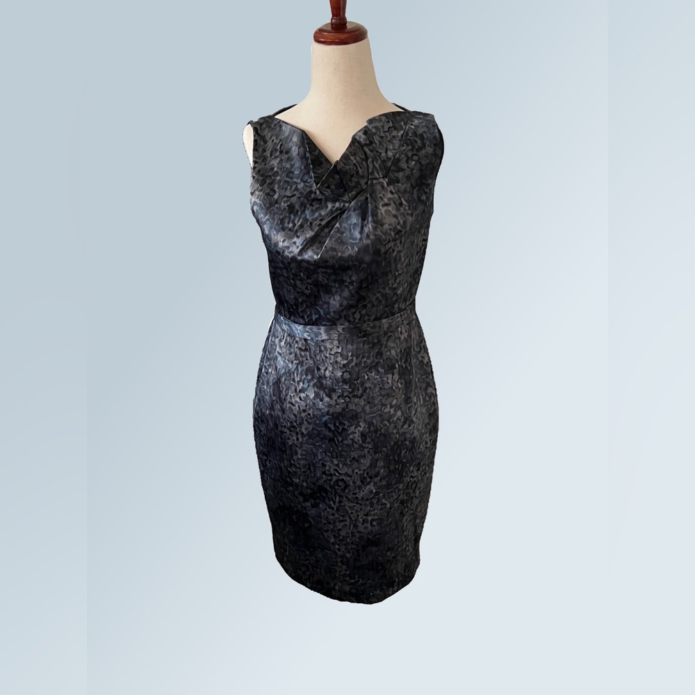 Elie Tahari -Satin Lined- Blue/Grey Watercolor Print -Shift Dress- Size: 2